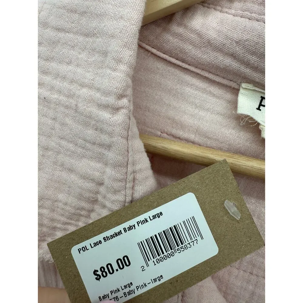 POL Lace Shacket Baby Pink Button Front Overshirt Jacket Women’s Large NWT - Picture 7 of 8